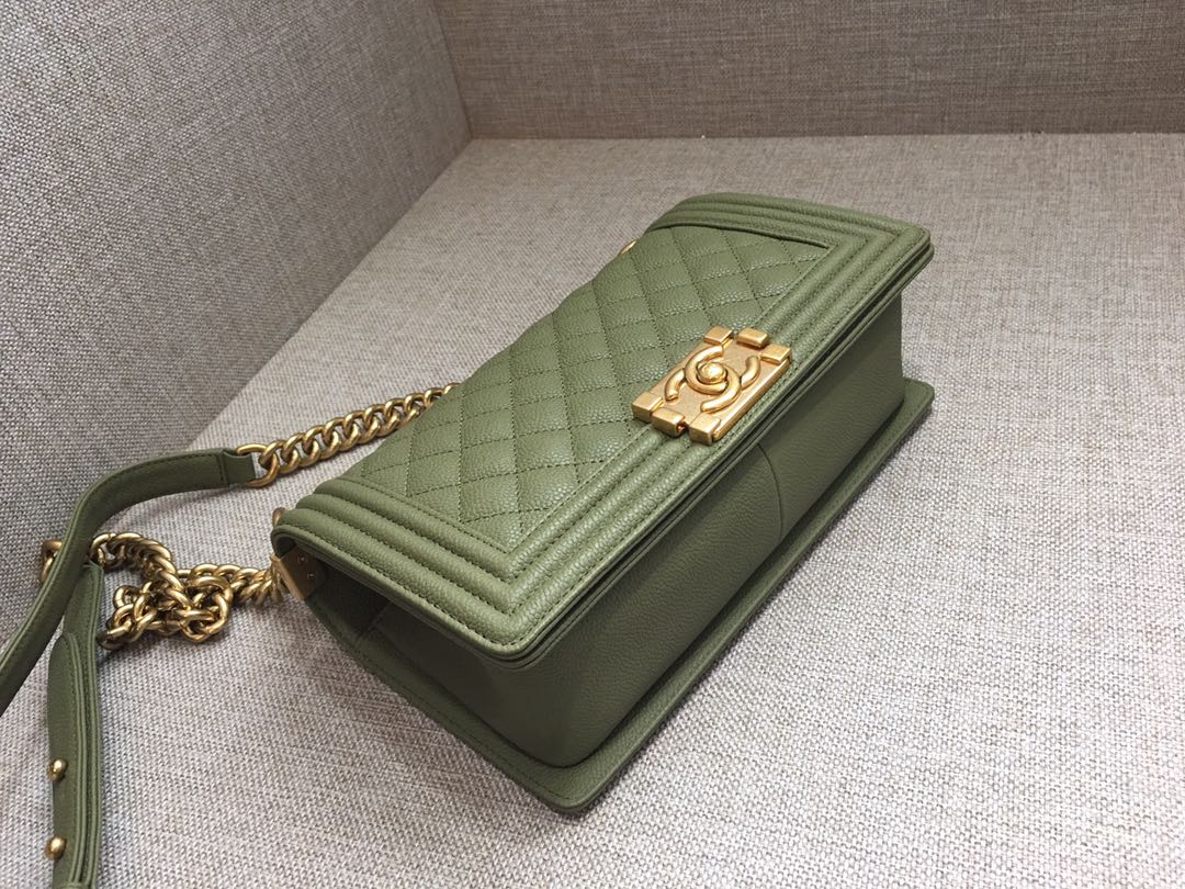 Caviar Medium Boy Handbag Flap Bag A67086 Green